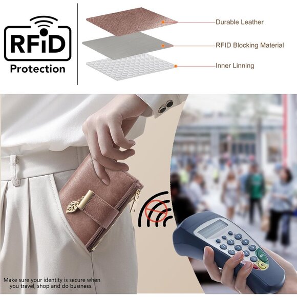 Pink Leather Women's RFID-Blocking Trifold Wallet Compact & Stylish - Picture 5 of 6